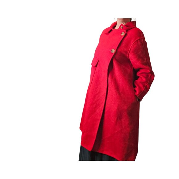 Vintage Oversized Long Wool Pea Coat Red - Picture 1 of 13